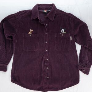 VTG Mickey Mouse Unlimited Shirt Women Small Purple Corduroy Embroidered 90s